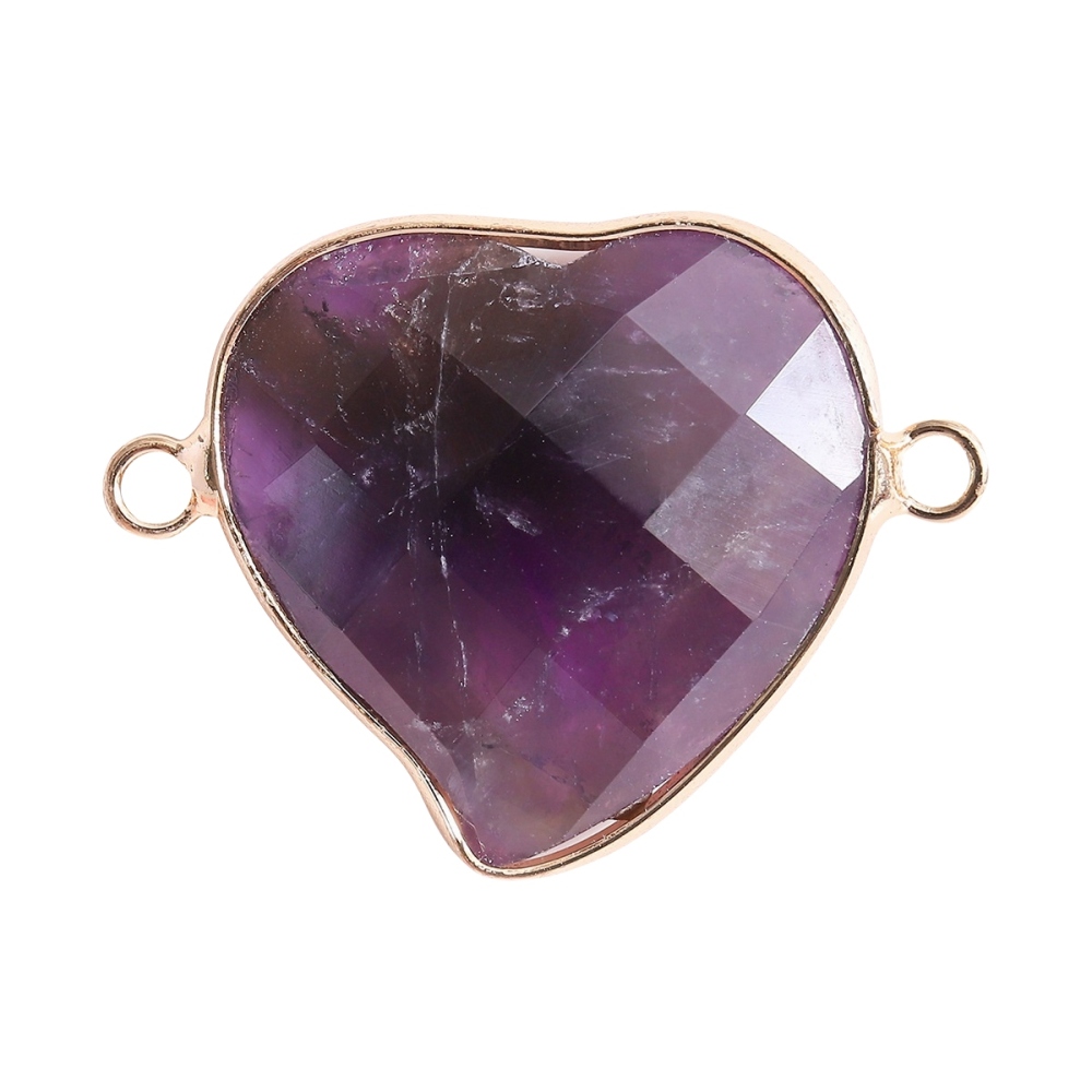 Faceted Gemstone Heart Connector for Jewelry Making 25mm Stone Pendant Links with Double Loops wrapped with brass edge
