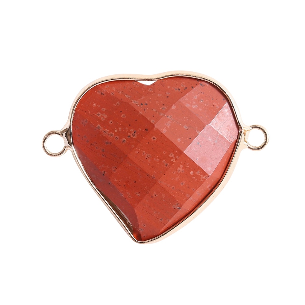 Faceted Gemstone Heart Connector for Jewelry Making 25mm Stone Pendant Links with Double Loops wrapped with brass edge