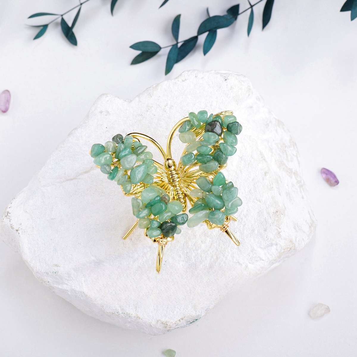 Green Aventurine Butterfly Gemstone Decor for Office Table Home Chip Stone  Animal Ornament Decoration