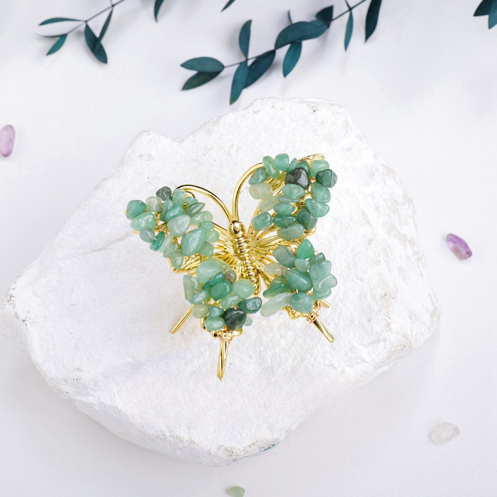 Green Aventurine Butterfly Gemstone Decor for Office Table Home Chip Stone  Animal Ornament Decoration