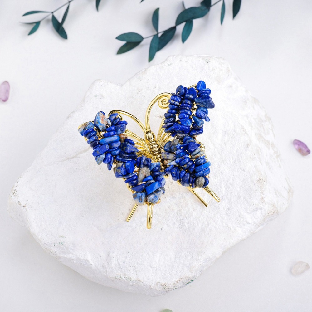 Lapis Lazuli Butterfly Gemstone Decor for Office Table Home Chip Stone  Animal Ornament Decoration
