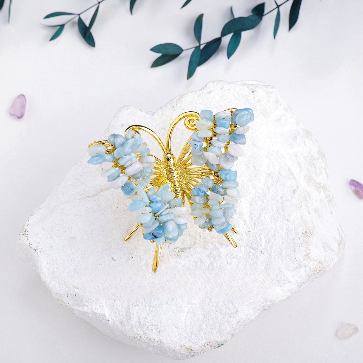 Butterfly Gemstone Decor for Office Table Home Chip Stone  Animal Ornament Decoration