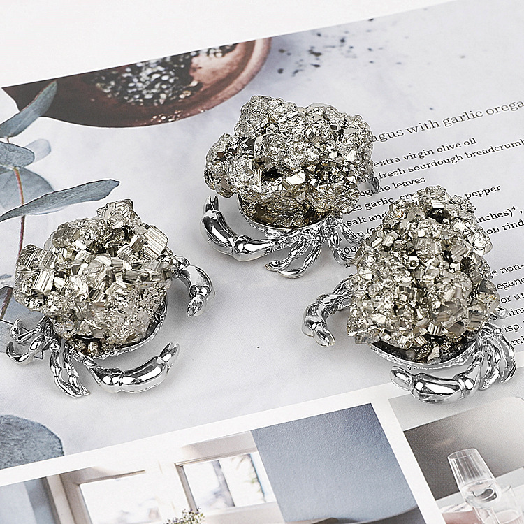 Druzy Pyrite Crab Miniature Figurines Animals Ornament Home Decoration