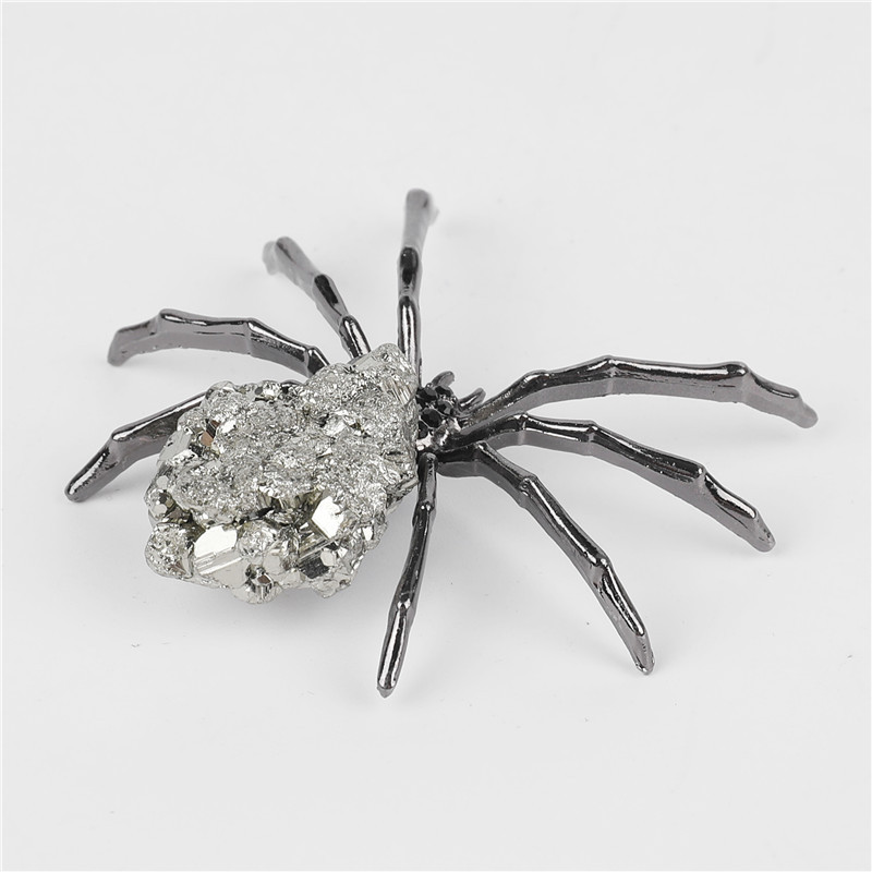 Druzy Pyrite Spider Miniature Figurines Animals Ornament Home Decoration