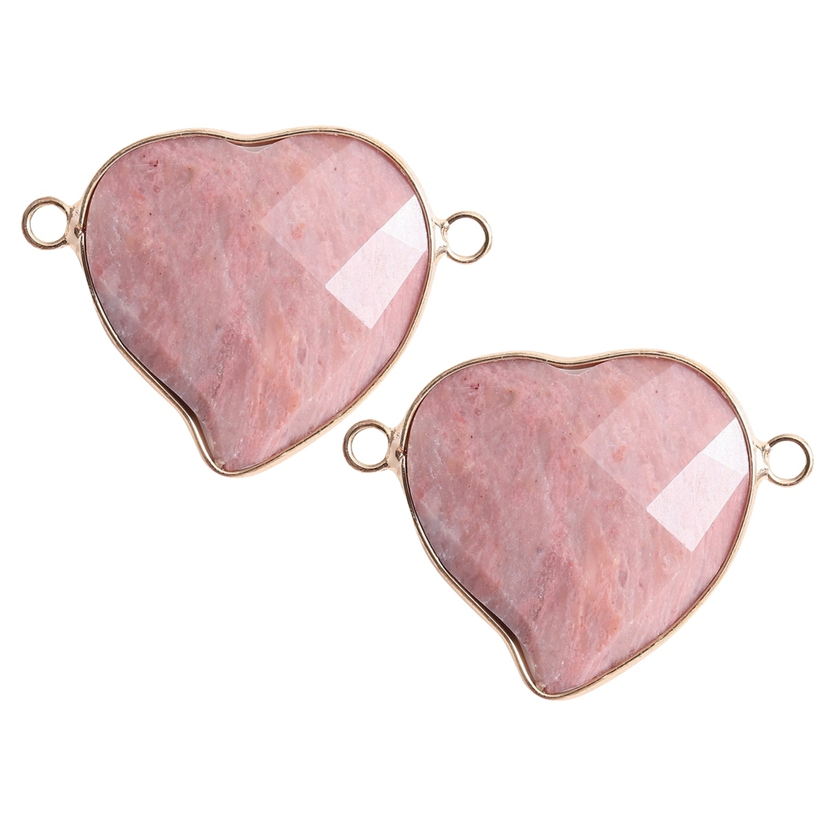 Faceted Gemstone Heart Connector for Jewelry Making 25mm Stone Pendant Links with Double Loops wrapped with brass edge