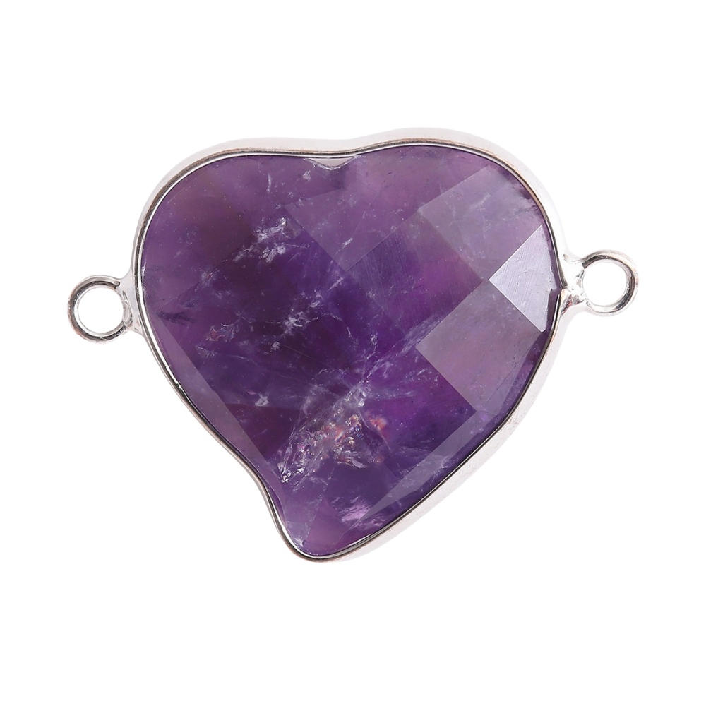 Faceted Gemstone Heart Connector for Jewelry Making 25mm Stone Pendant Links with Double Loops wrapped with brass edge