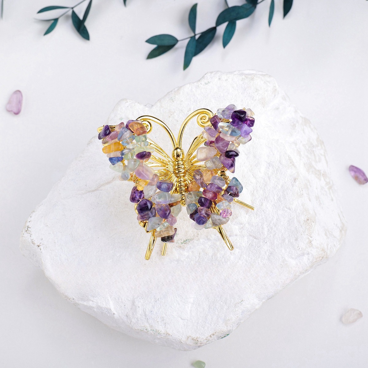 Fluorite Butterfly Gemstone Decor for Office Table Home Chip Stone  Animal Ornament Decoration