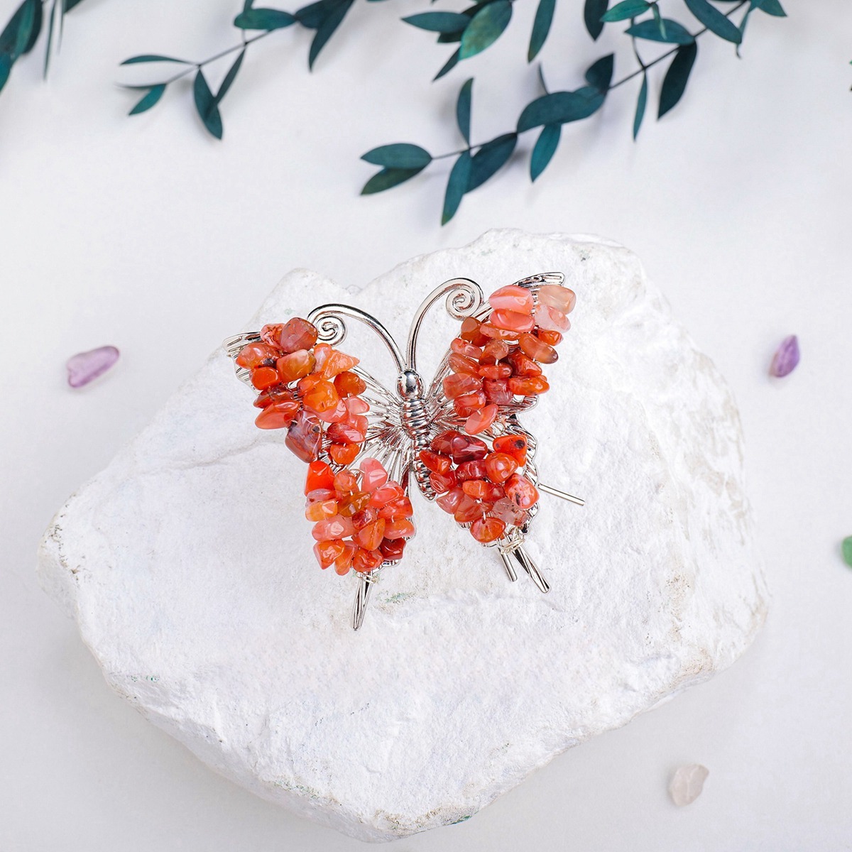 Red Carnelian Butterfly Gemstone Decor for Office Table Home Chip Stone  Animal Ornament Decoration