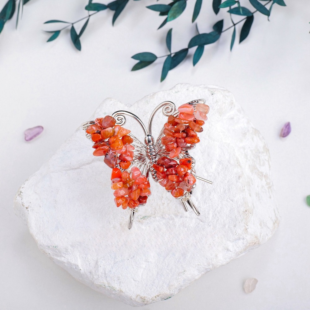 Red Carnelian Butterfly Gemstone Decor for Office Table Home Chip Stone  Animal Ornament Decoration