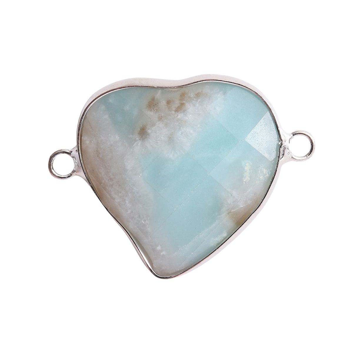 Faceted Gemstone Heart Connector for Jewelry Making 25mm Stone Pendant Links with Double Loops wrapped with brass edge