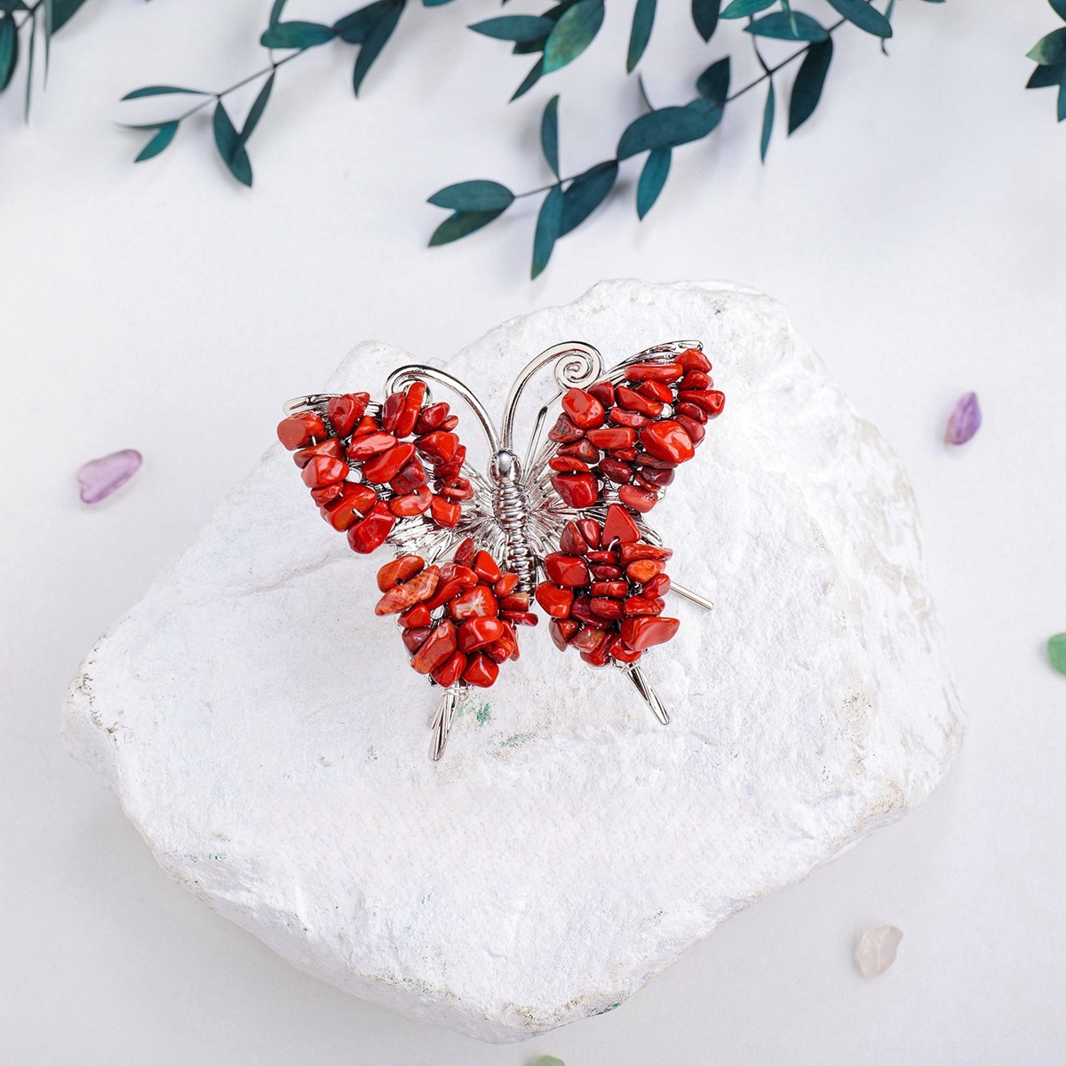 Red Jasper Butterfly Gemstone Decor for Office Table Home Chip Stone  Animal Ornament Decoration