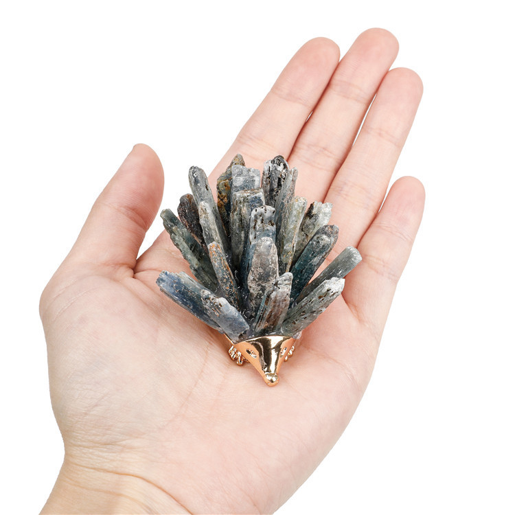 Kyanite Cluster Hedgehog Miniature Figurines Animals Ornament Home Decoration