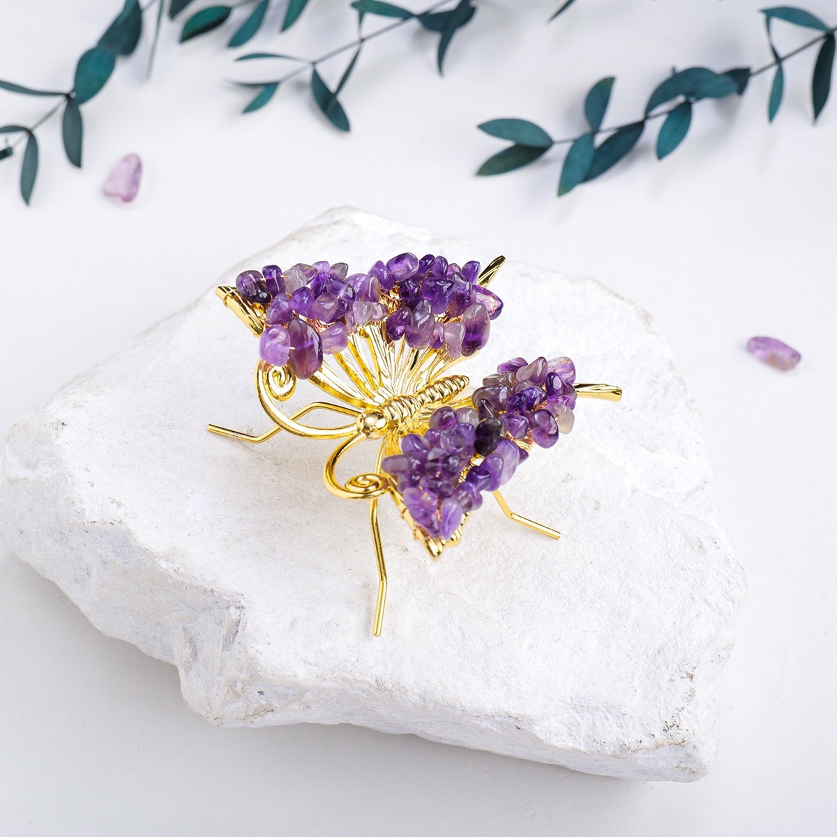Amethyst Butterfly Gemstone Decor for Office Table Home Chip Stone  Animal Ornament Decoration