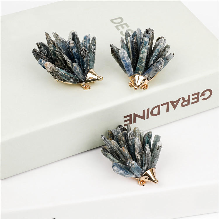 Kyanite Cluster Hedgehog Miniature Figurines Animals Ornament Home Decoration