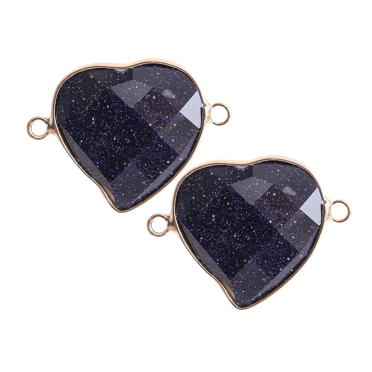 Faceted Gemstone Heart Connector for Jewelry Making 25mm Stone Pendant Links with Double Loops wrapped with brass edge