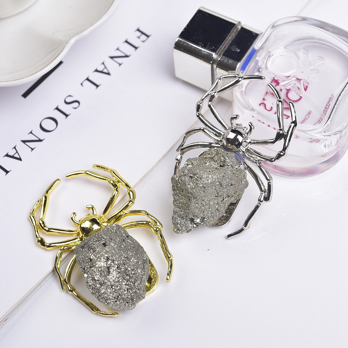 Druzy Crystal Spider Miniature Figurines Animals Ornament Home Decoration
