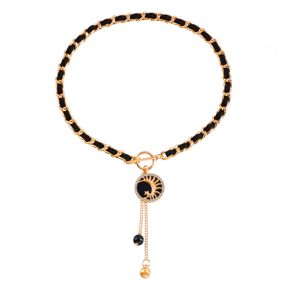 Love Heart Charms Black Velvet Wrapped Gold Chain Choker & Tassel Necklace