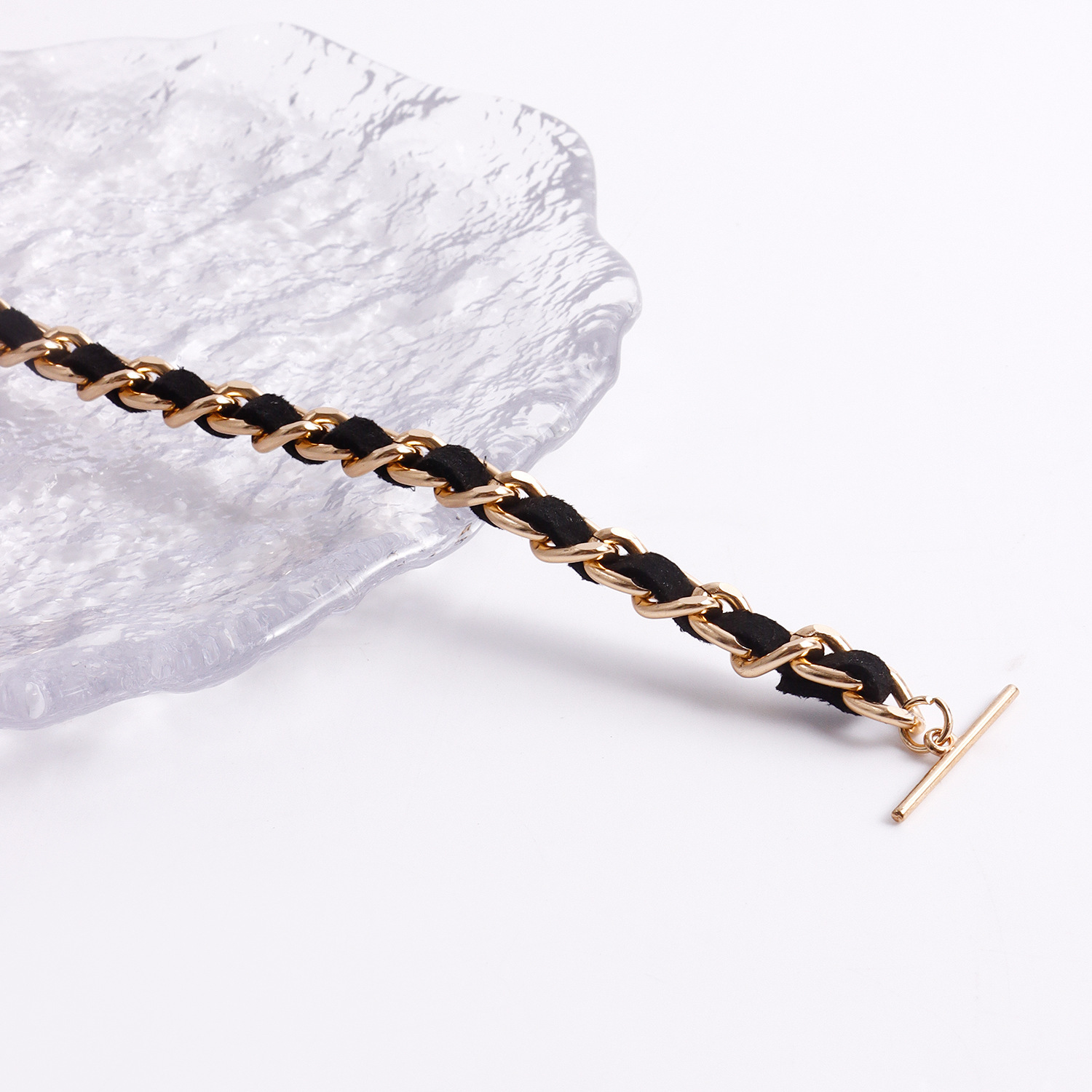Cross Charms Black Velvet Wrapped Gold Chain Choker & Tassel Necklace