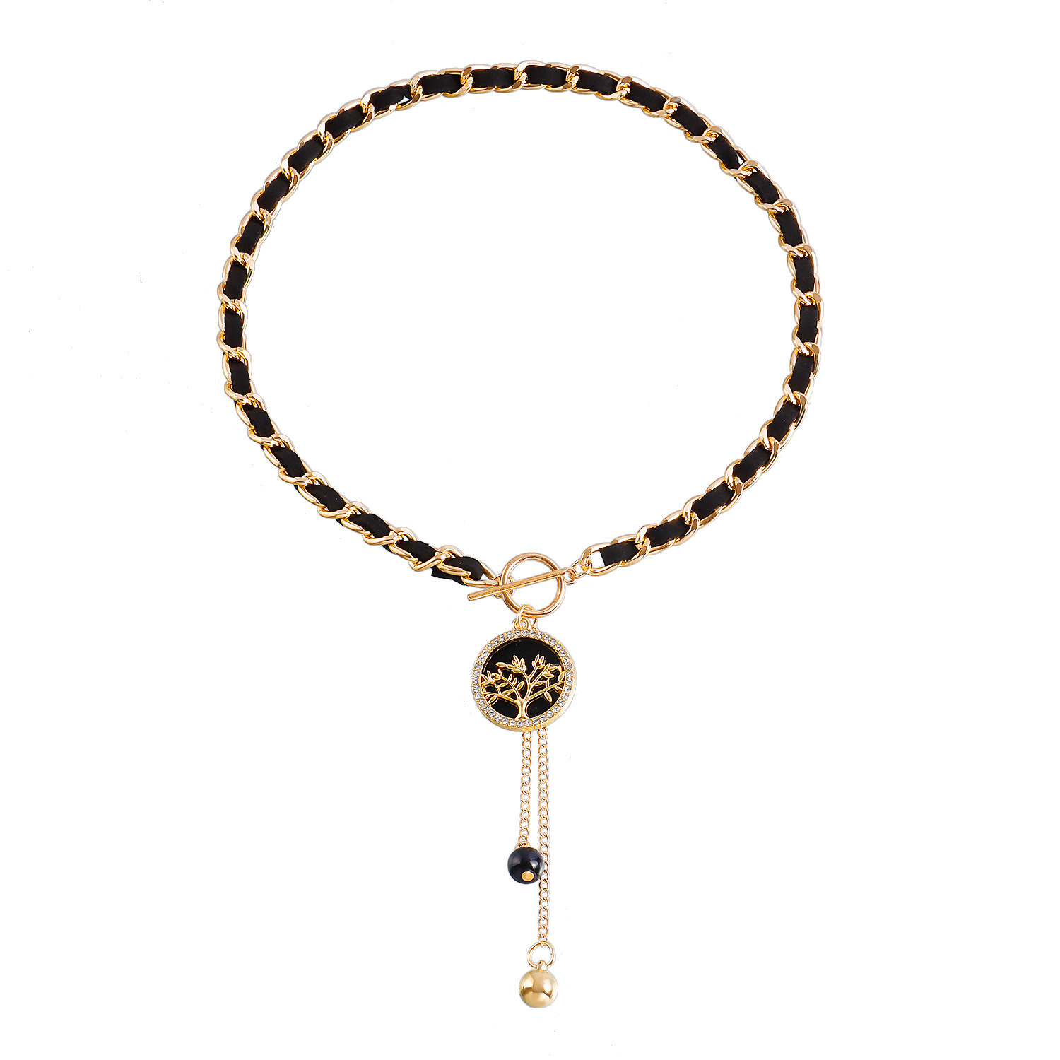 Love Heart Charms Black Velvet Wrapped Gold Chain Choker & Tassel Necklace