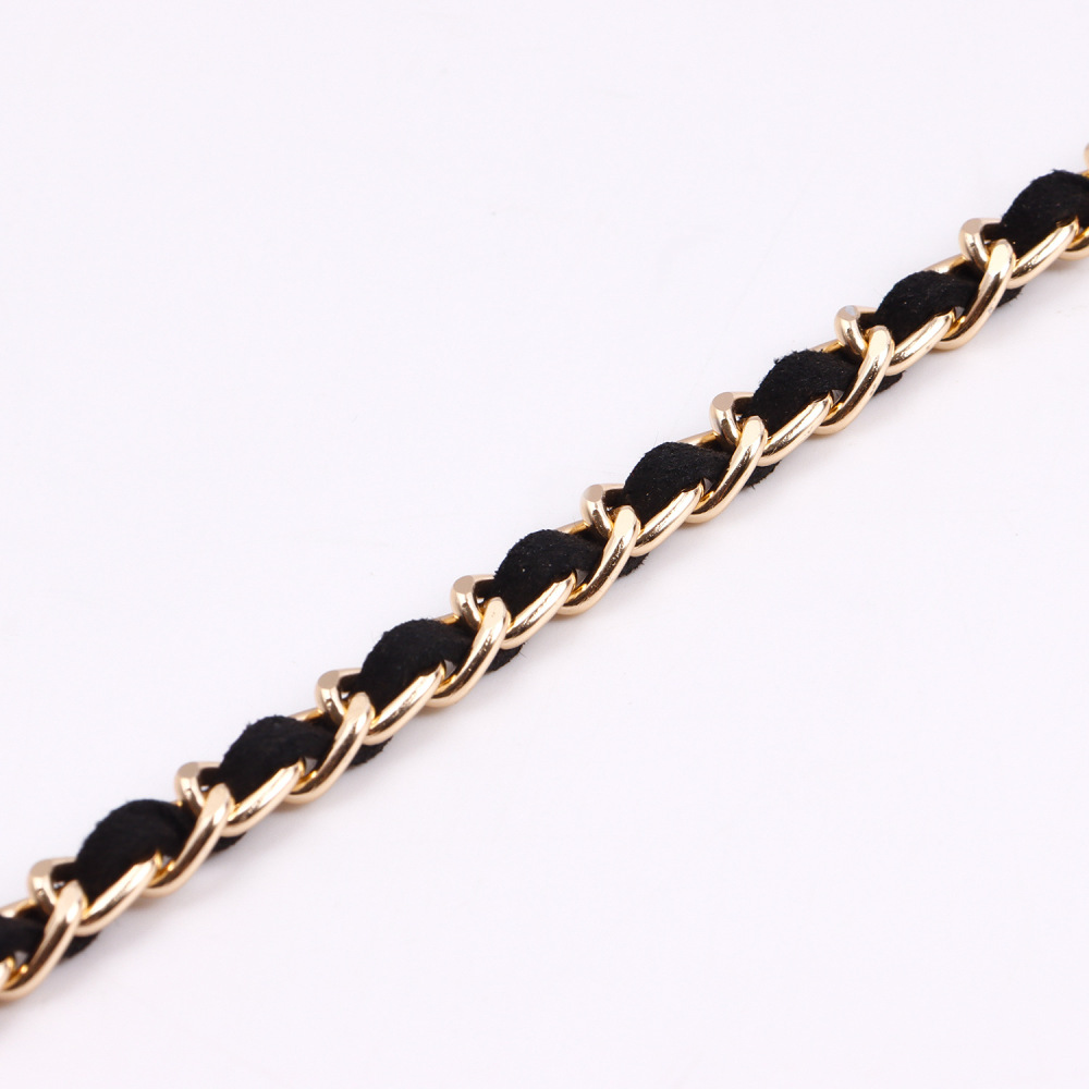 Cross Charms Black Velvet Wrapped Gold Chain Choker & Tassel Necklace