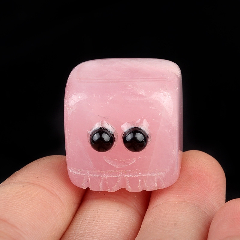 Rose Quartz Cube Gemstone Block Spirit "I'm here for you Handmade Craved 20MM Square Ornaments Home Decoration