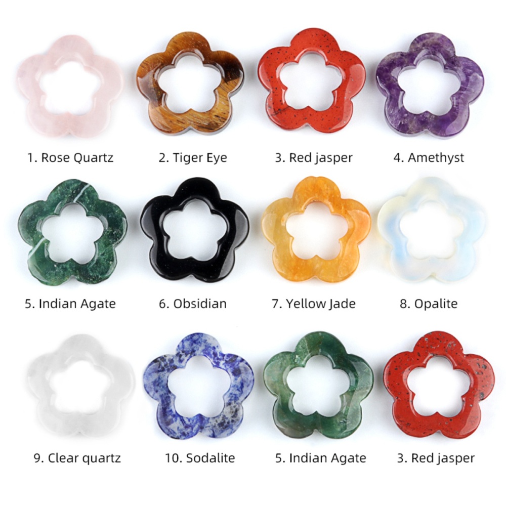 Handmade Craved 30mm Plum Blossom Gemstone Ornament Home Decoration Hollowed Flower Pendant for Making Jewelry