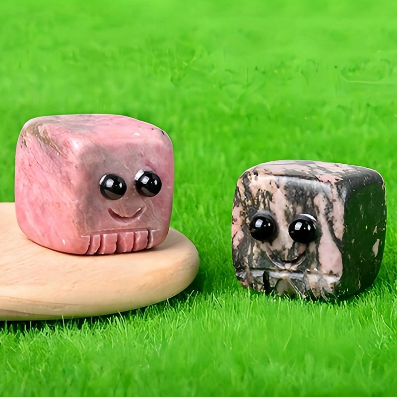 Rhodochrosite Cube Gemstone Block Spirit "I'm here for you Handmade Craved 20MM Square Ornaments Home Decoration
