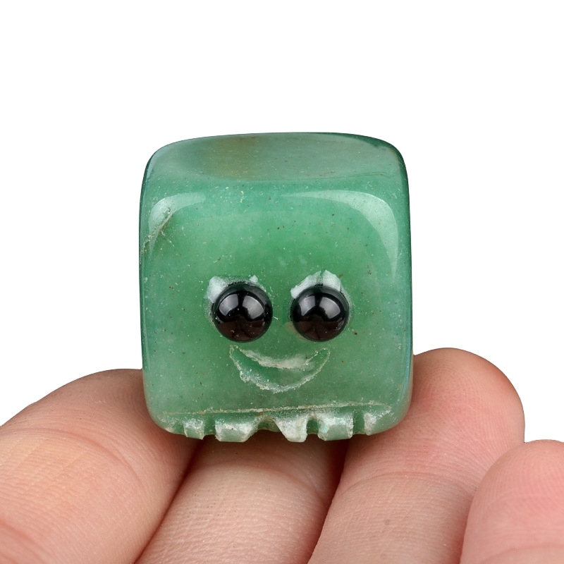Green Aventurine Cube Gemstone Block Spirit "I'm here for you Handmade Craved 20MM Square Ornaments Home Decoration