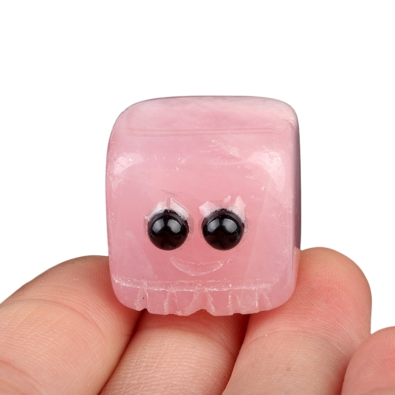 Rose Quartz Cube Gemstone Block Spirit "I'm here for you Handmade Craved 20MM Square Ornaments Home Decoration