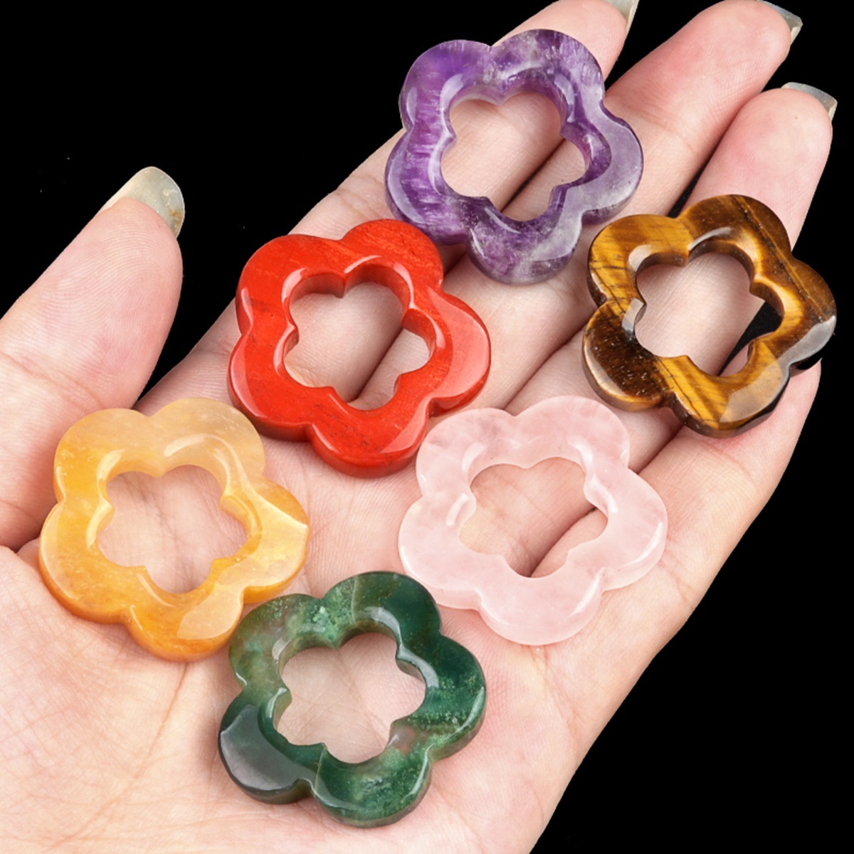 Handmade Craved Crystal 30mm Plum Blossom Gemstone Ornament Home Decoration Hollowed Flower Pendant for Making Jewelry