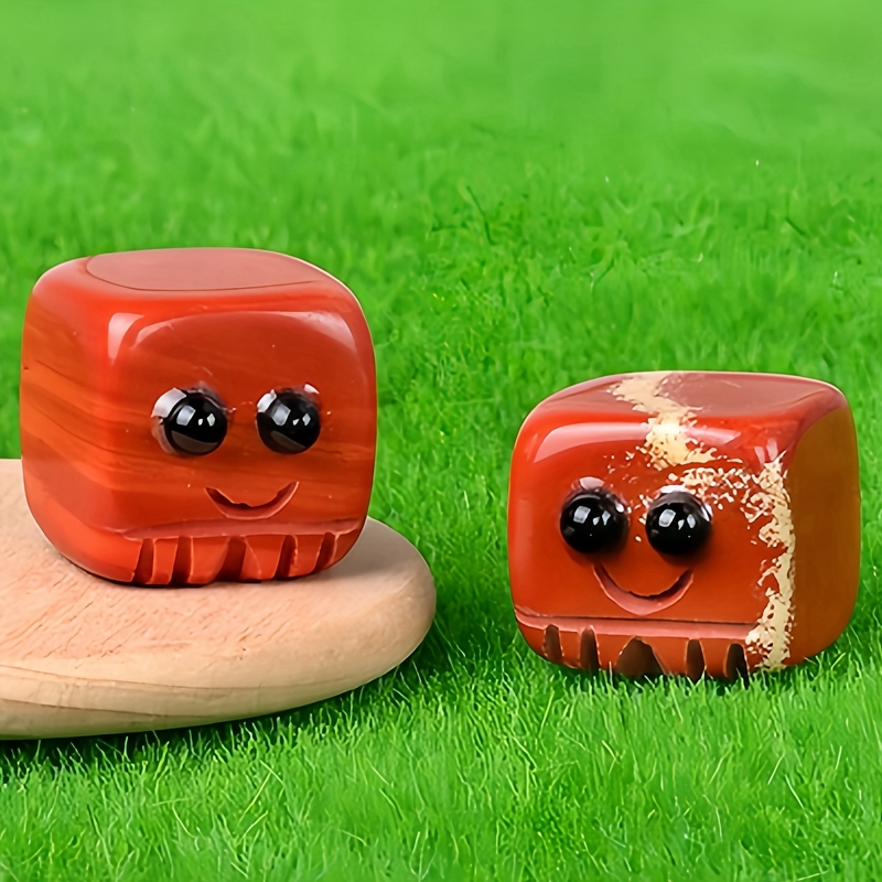 Red Jasper Cube Gemstone Block Spirit "I'm here for you Handmade Craved 20MM Square Ornaments Home Decoration