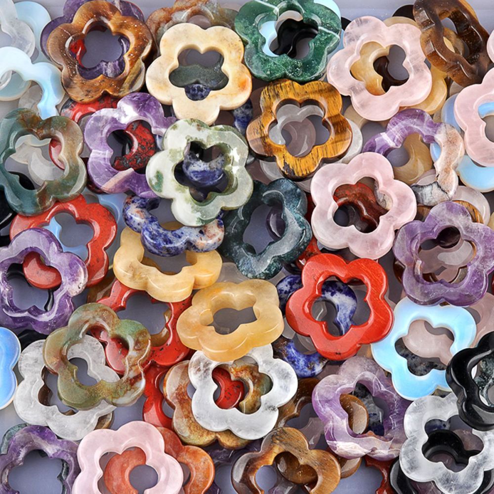 Handmade Craved 30mm Plum Blossom Gemstone Ornament Home Decoration Hollowed Flower Pendant for Making Jewelry