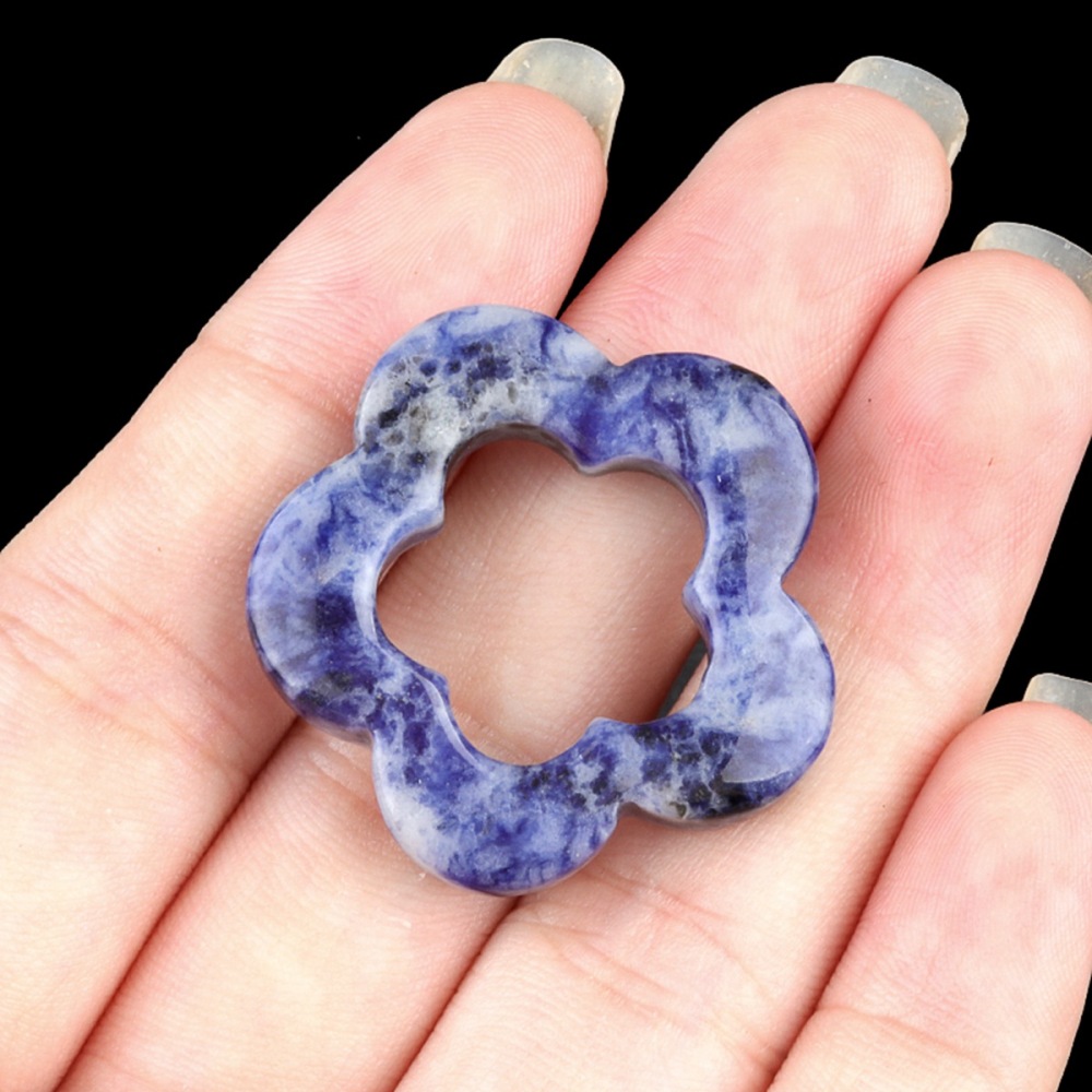 Handmade Craved 30mm Plum Blossom Gemstone Ornament Home Decoration Hollowed Flower Pendant for Making Jewelry