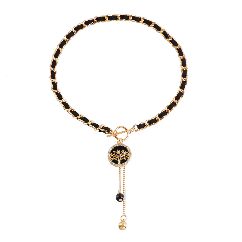 Love Heart Charms Black Velvet Wrapped Gold Chain Choker & Tassel Necklace