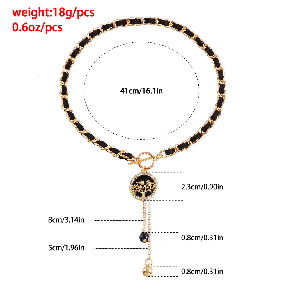 Life of Tree Charms Black Velvet Wrapped Gold Chain Choker & Tassel Necklace