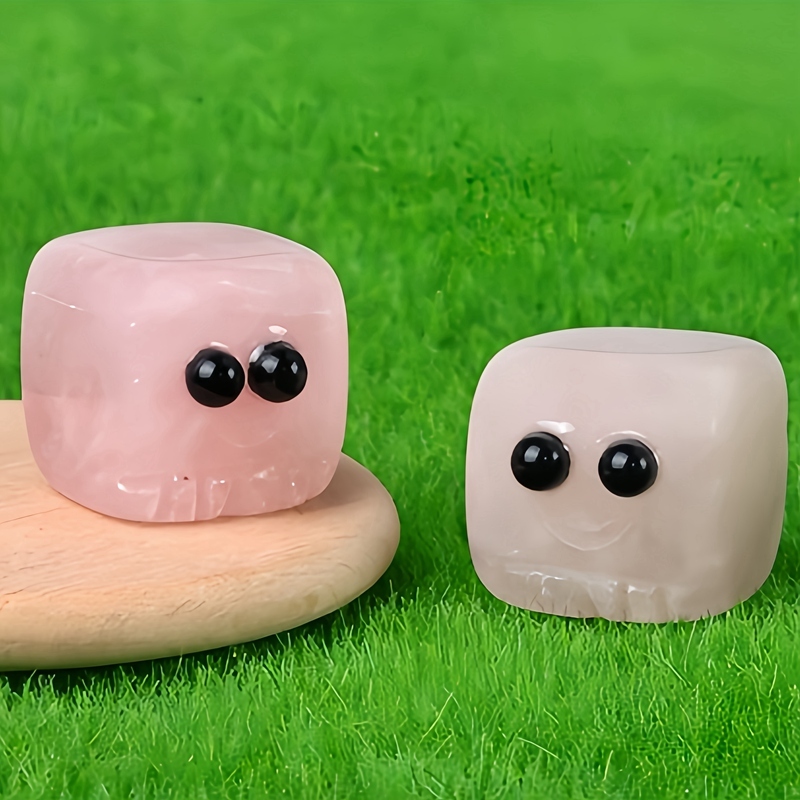 Rose Quartz Cube Gemstone Block Spirit "I'm here for you Handmade Craved 20MM Square Ornaments Home Decoration