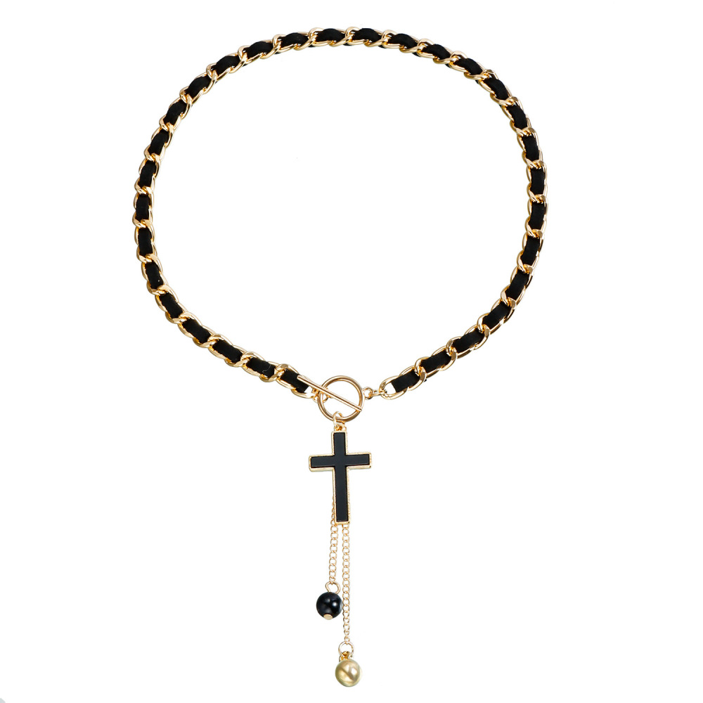 Love Heart Charms Black Velvet Wrapped Gold Chain Choker & Tassel Necklace