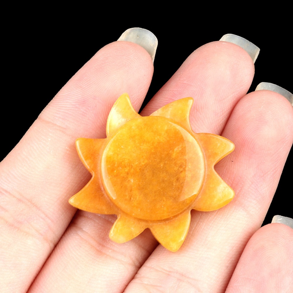 Yellow Tiger Eye 28MM Sun Gemstone Ornament Home DecorationHandmade Craved Solar Pendant for Making Jewelry
