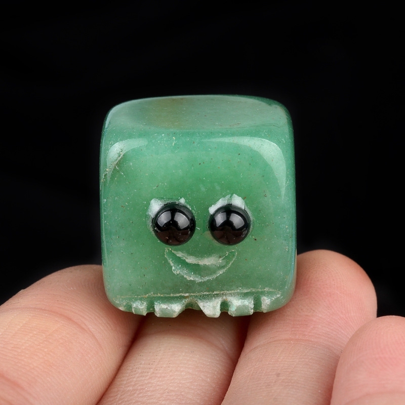 Green Aventurine Cube Gemstone Block Spirit "I'm here for you Handmade Craved 20MM Square Ornaments Home Decoration