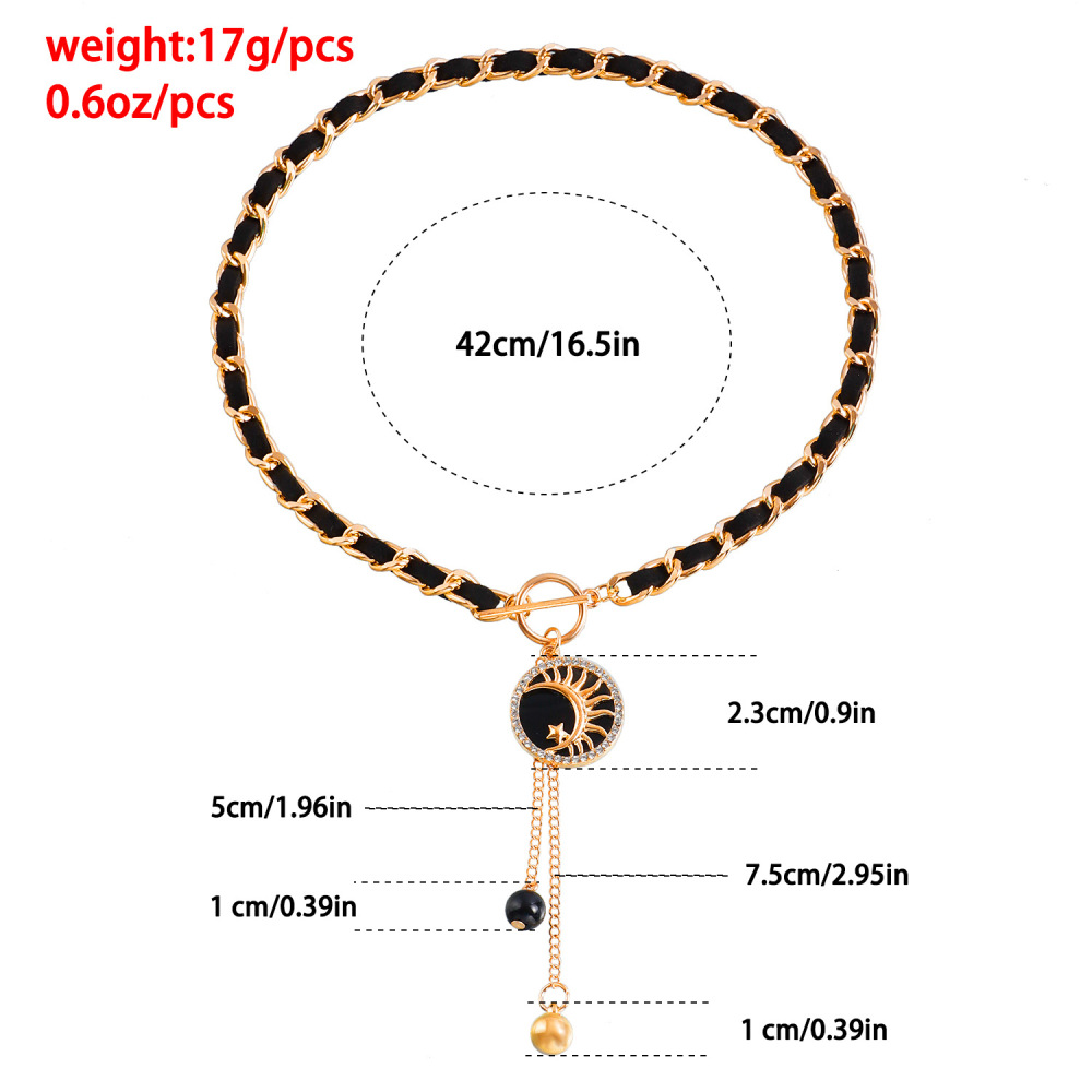 Moon Charms Black Velvet Wrapped Gold Chain Choker & Tassel Necklace