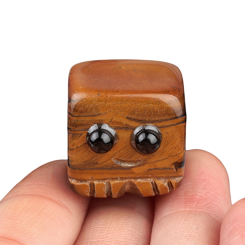 Yellow Tiger Eye Cube Gemstone Block Spirit "I'm here for you Handmade Craved 20MM Square Ornaments Home Decoration