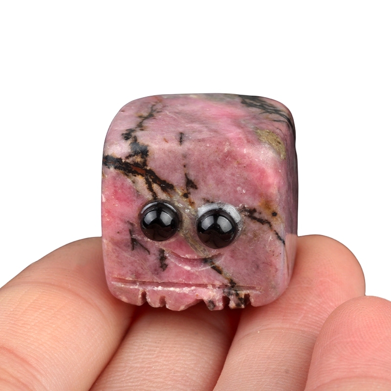 Rhodochrosite Cube Gemstone Block Spirit "I'm here for you Handmade Craved 20MM Square Ornaments Home Decoration