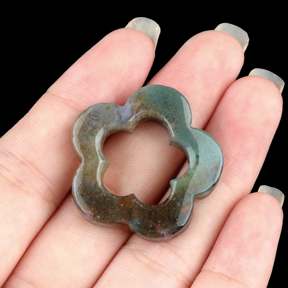 Handmade Craved 30mm Plum Blossom Gemstone Ornament Home Decoration Hollowed Flower Pendant for Making Jewelry