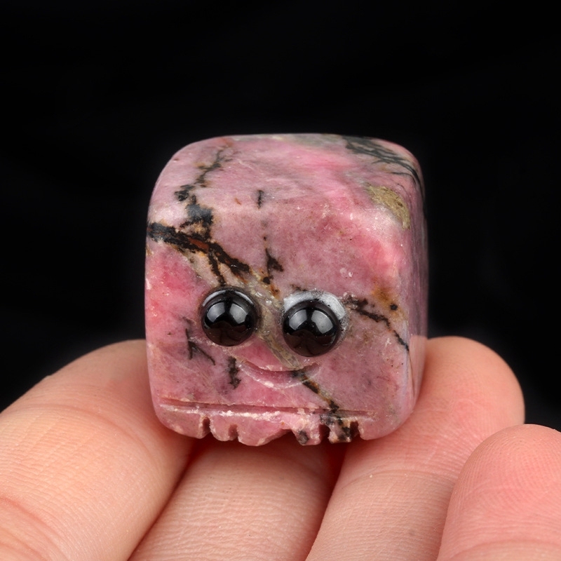 Rhodochrosite Cube Gemstone Block Spirit "I'm here for you Handmade Craved 20MM Square Ornaments Home Decoration