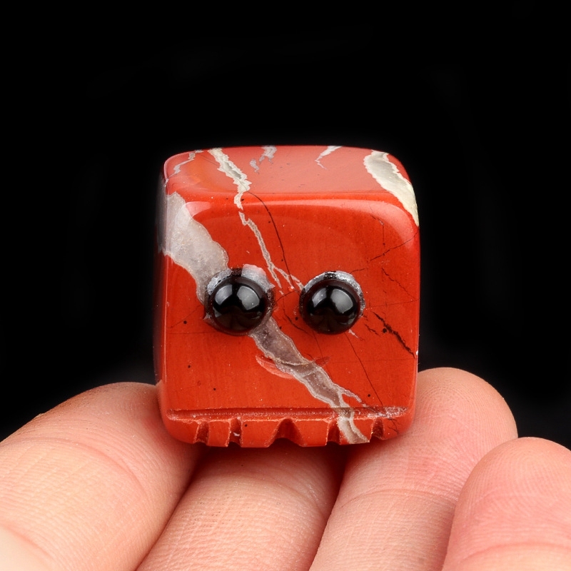 Red Jasper Cube Gemstone Block Spirit "I'm here for you Handmade Craved 20MM Square Ornaments Home Decoration