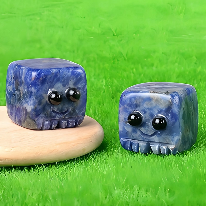 Sodalite Cube Gemstone Block Spirit "I'm here for you Handmade Craved 20MM Square Ornaments Home Decoration