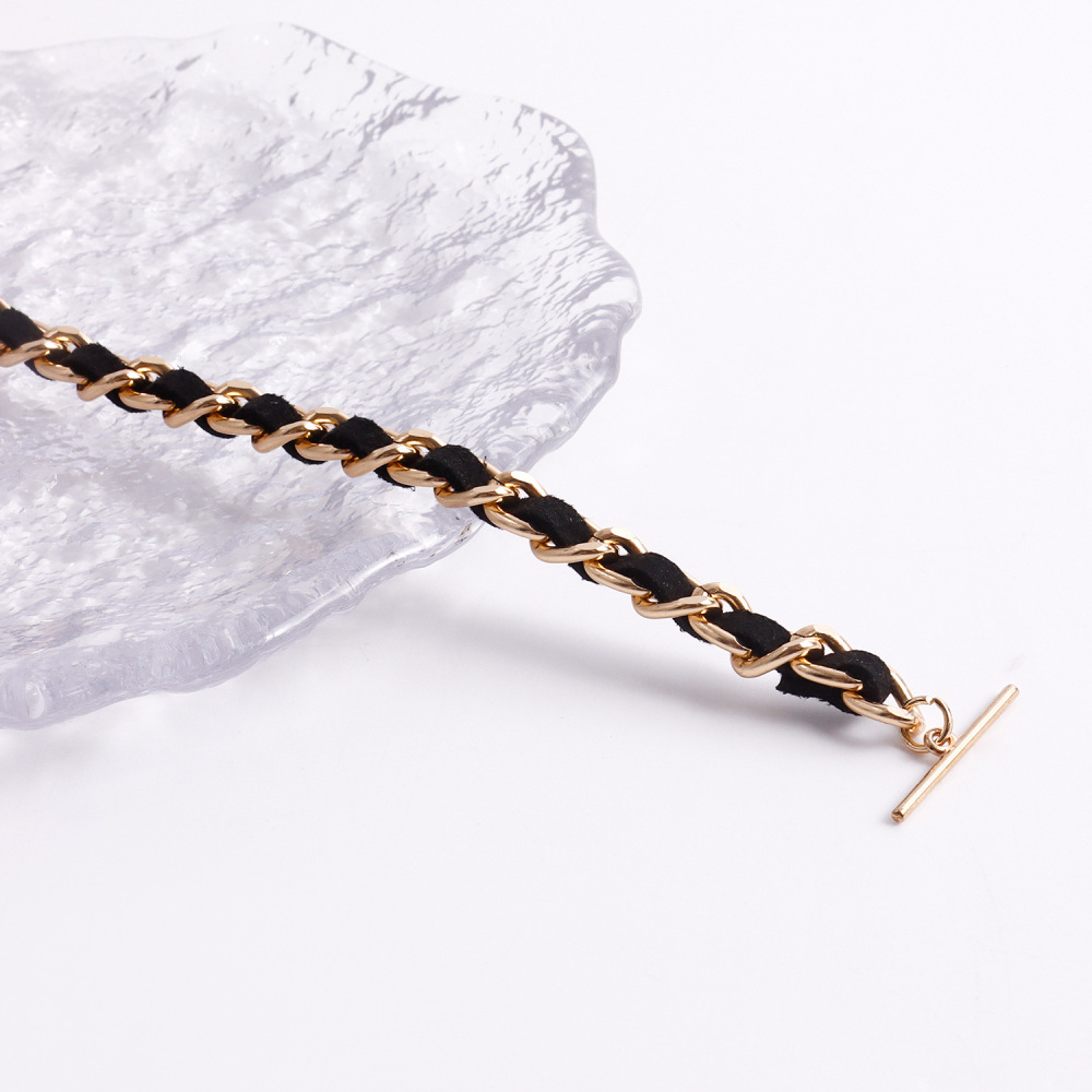 Cross Charms Black Velvet Wrapped Gold Chain Choker & Tassel Necklace