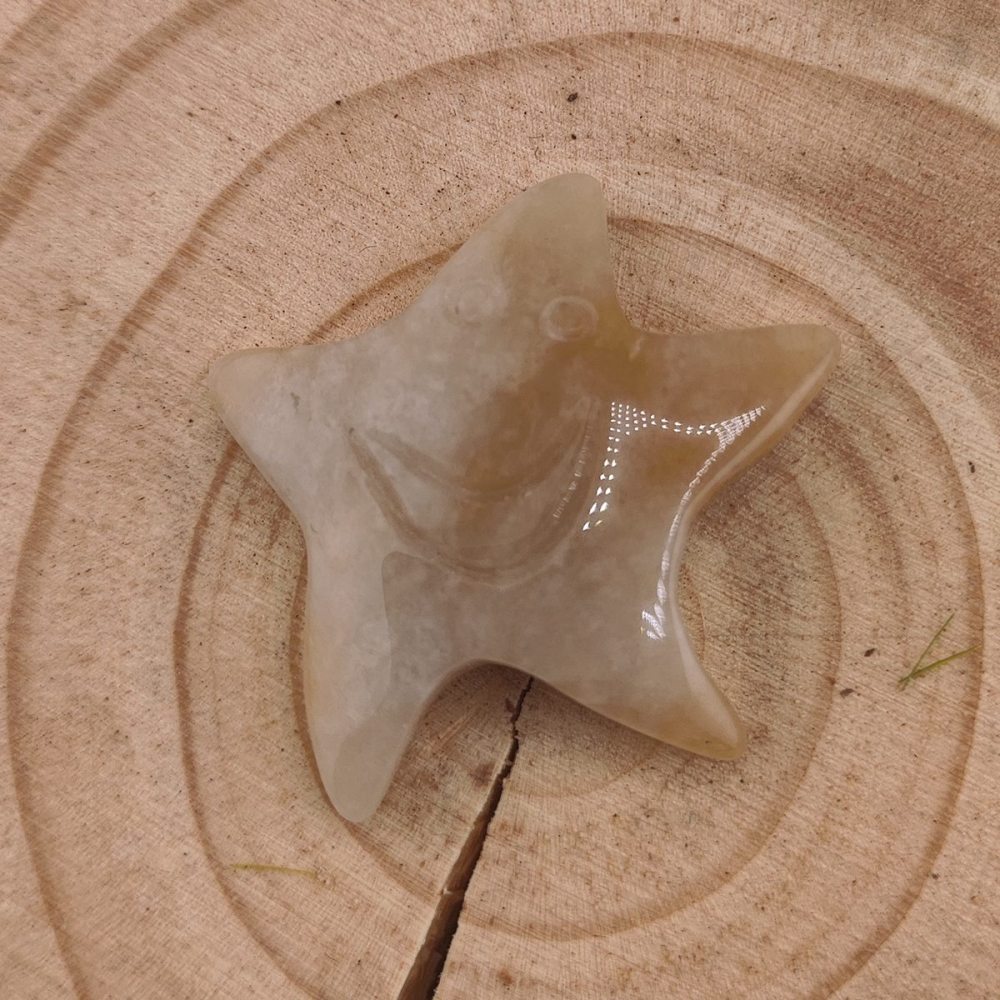 Yellow Jade 30mm Smiling Starfish Pendant & Ornament for Home Decoration Handmade Craved Stone Solar