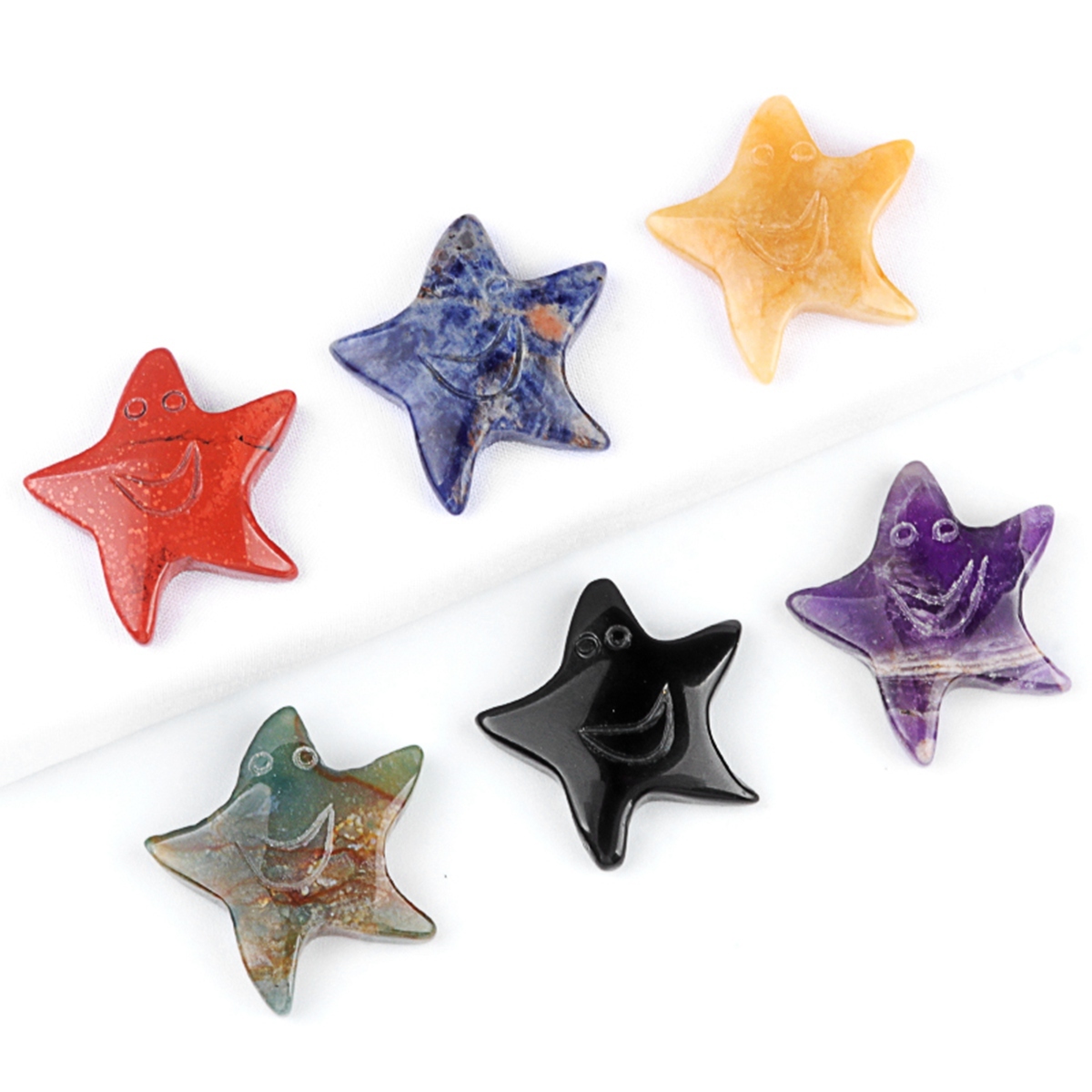 Gemstone 30mm Smiling Starfish Pendant & Ornament for Home Decoration Handmade Craved Stone Solar