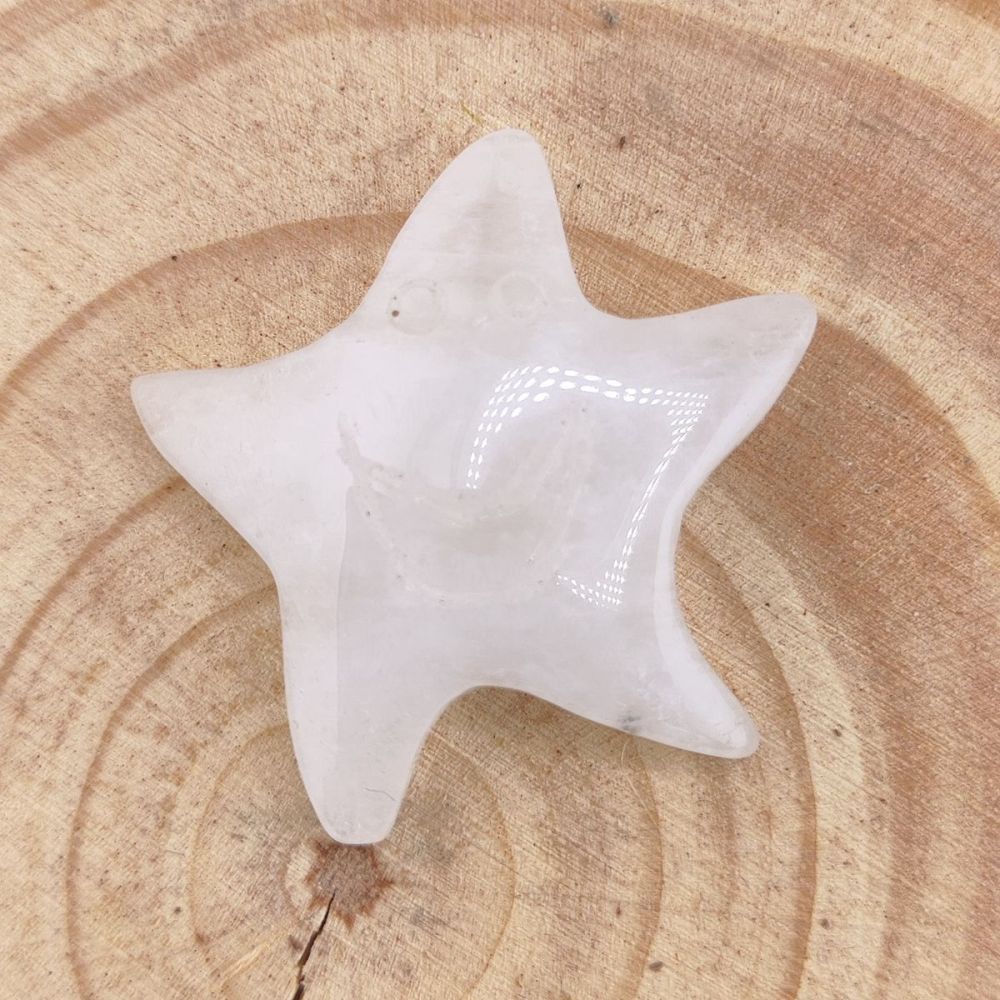 Quartz Crystal 30mm Smiling Starfish Pendant & Ornament for Home Decoration Handmade Craved Stone Solar